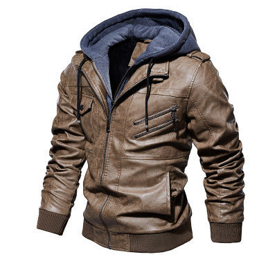Herren Lederimitat-Fieldblouson mit innenliegendem Hoodie, Reißverschluss-Brusttaschen und Rippbündchen – Taviero
