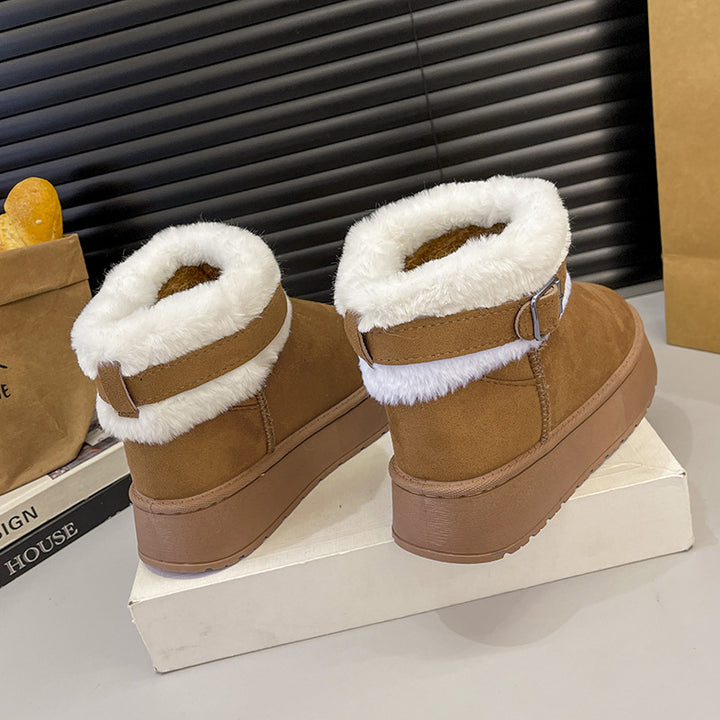 Damen Gefütterte Kurz-Stiefeletten mit Teddyfell-Futter, verstellbarem Schnallenriemen und profilierter Gummisohle – Varelle