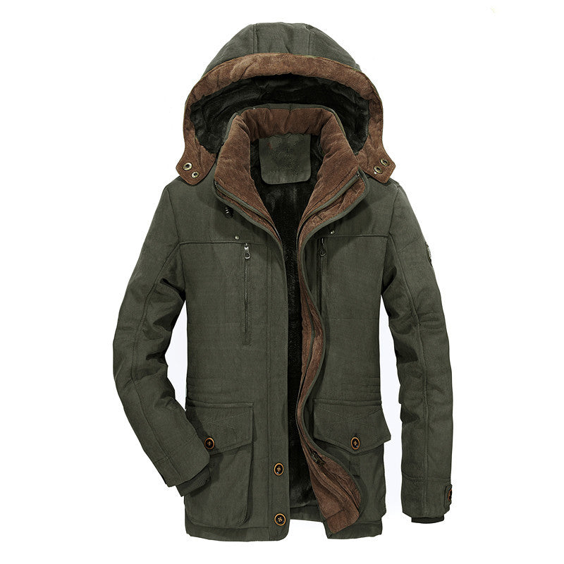 Herren Gefütterter Canvas-Parka mit Teddy-Innenfutter, Cordkragen und Multifunktionstaschen Echoarchiv