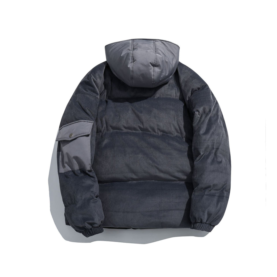 Damen Cord-Stepp-Pufferjacke mit Kapuze und Utility-Ärmeltasche Echoarchiv