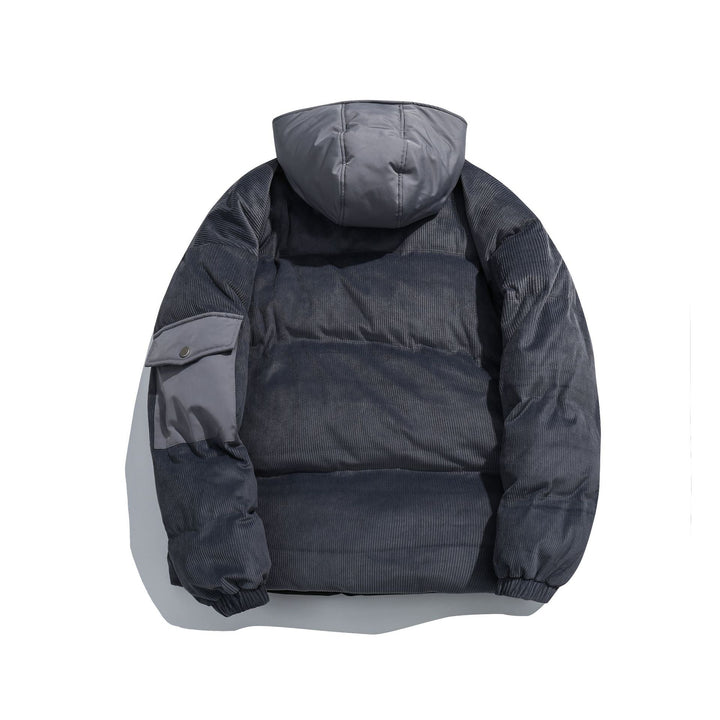 Damen Cord-Stepp-Pufferjacke mit Kapuze und Utility-Ärmeltasche Echoarchiv