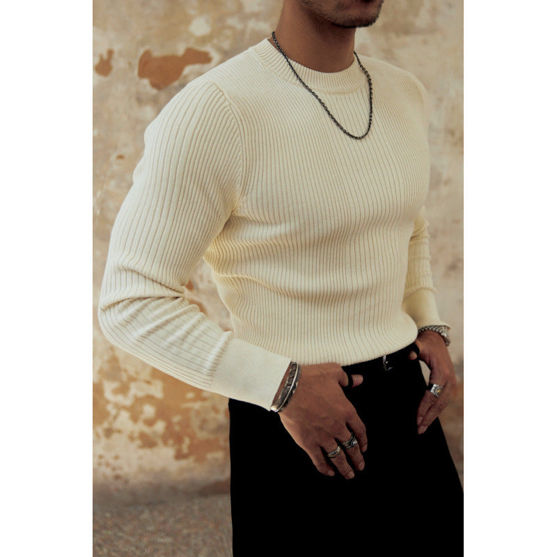 Herren Figurbetonter Rippstrick-Pullover mit Rundhalsausschnitt Echoarchiv