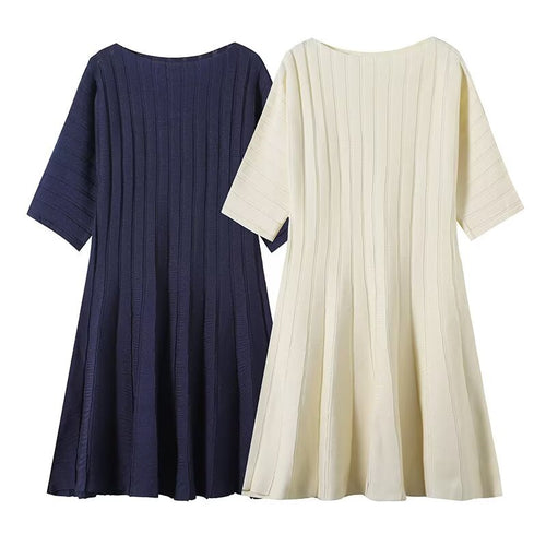 Damen Strukturiertes A-Linien Strickkleid mit halblangen Ärmeln Echo Archiv