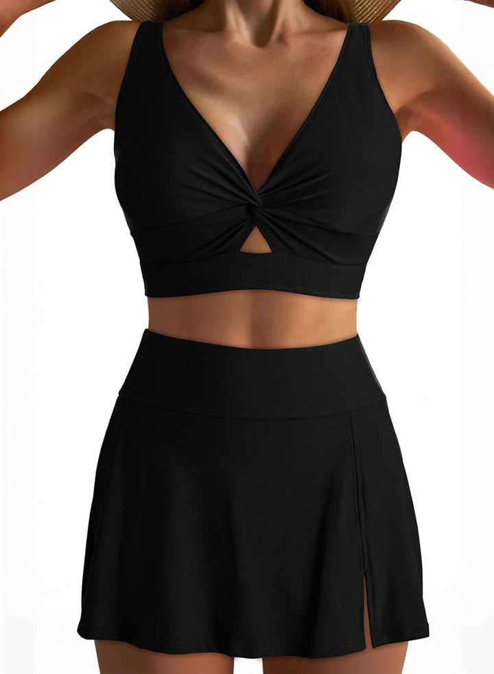 Damen Sportliches Bikini-Set mit modischem Wickeltop und schickem Rock Echoarchiv