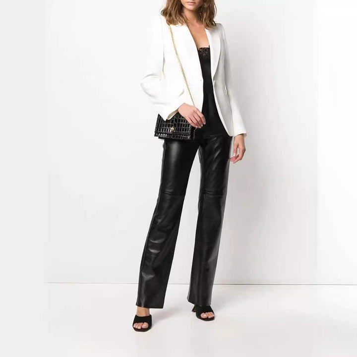 Damen Vegane Lederhose im Geradschnitt mit hoher Taille und dezentem Bootcut Echoarchiv