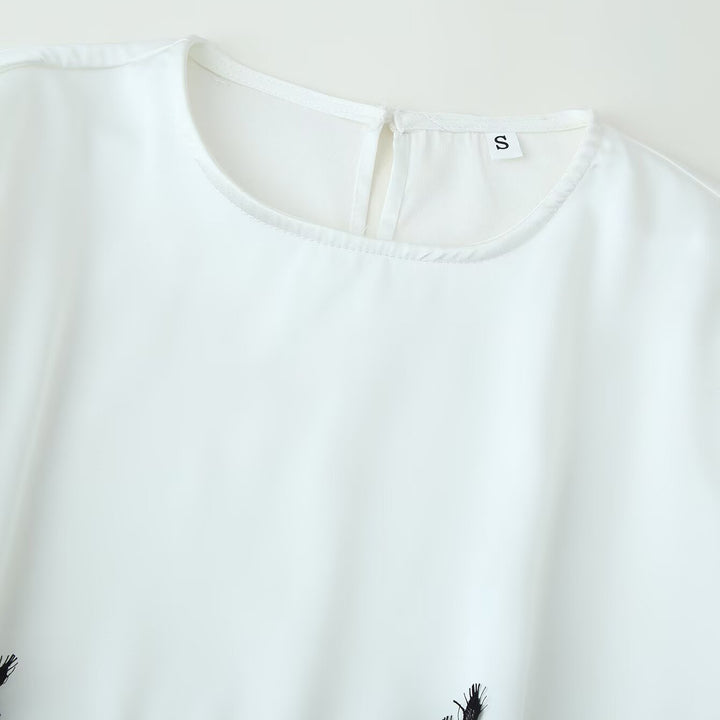 Damen Elegante Chiffonbluse mit Spitzenborte, weitem Kimonoärmel und Bindeband Echoarchiv