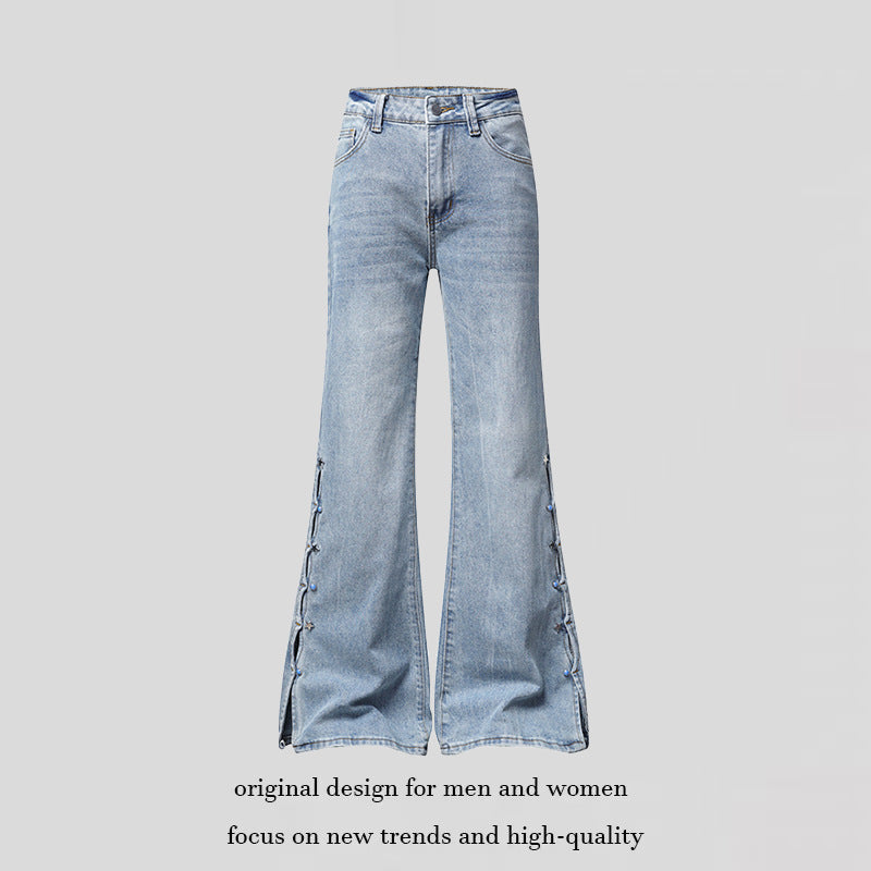 Damen High‑Waist Flared‑Jeans mit seitlicher Schnürung und weitem Schlag Echoarchiv