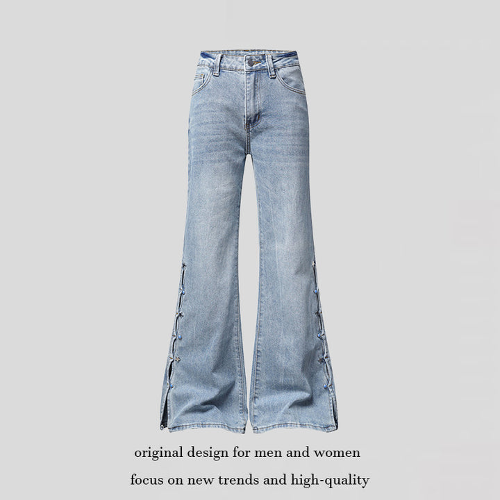 Damen High‑Waist Flared‑Jeans mit seitlicher Schnürung und weitem Schlag Echoarchiv