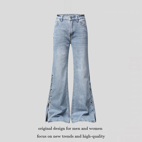 Damen High‑Waist Flared‑Jeans mit seitlicher Schnürung und weitem Schlag Echoarchiv