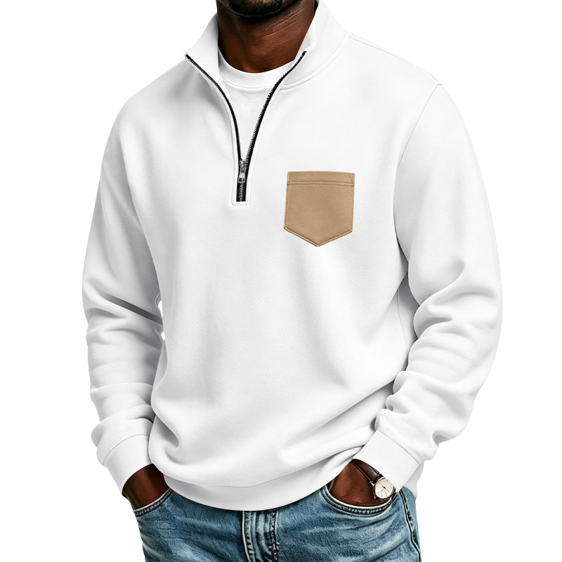 Herren Troyer-Sweatshirt mit halbem Reißverschluss und kontrastierter Brusttasche Echoarchiv