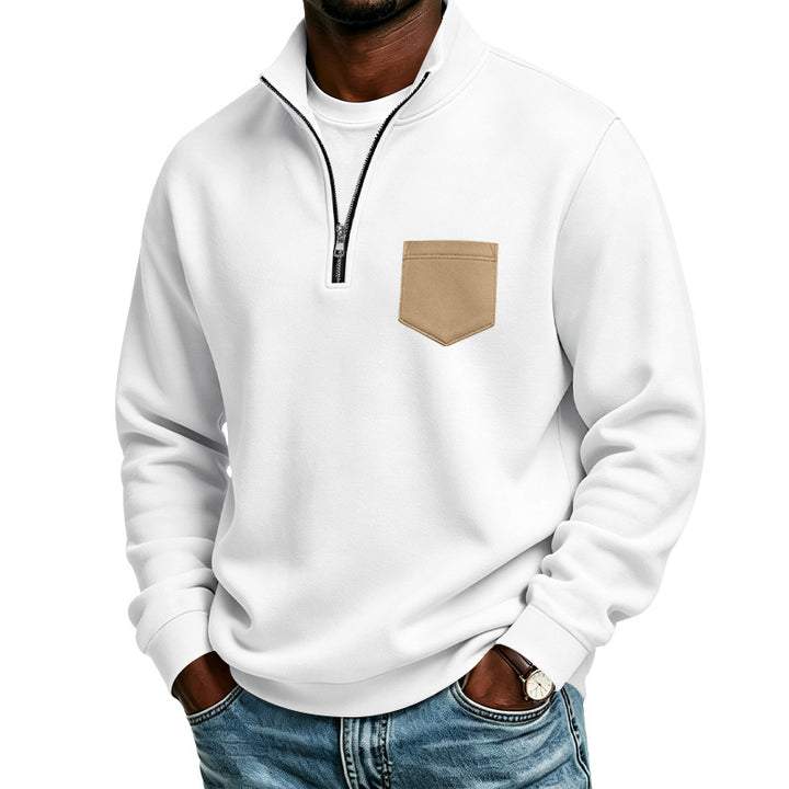 Herren Troyer-Sweatshirt mit halbem Reißverschluss und kontrastierter Brusttasche Echoarchiv