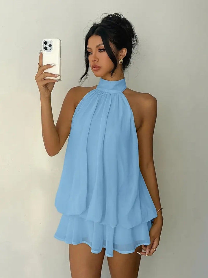 Damen Chiffon-Kleid mit hohem Kragen und fließendem Schnitt Echo Archiv