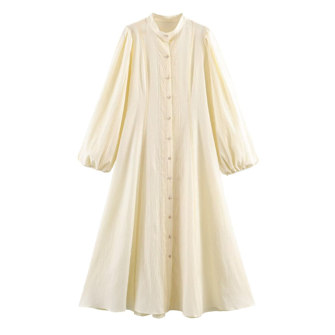 Damen Maxikleid mit Stehkragen, durchgehender Knopfleiste und Ballonärmeln Echoarchiv