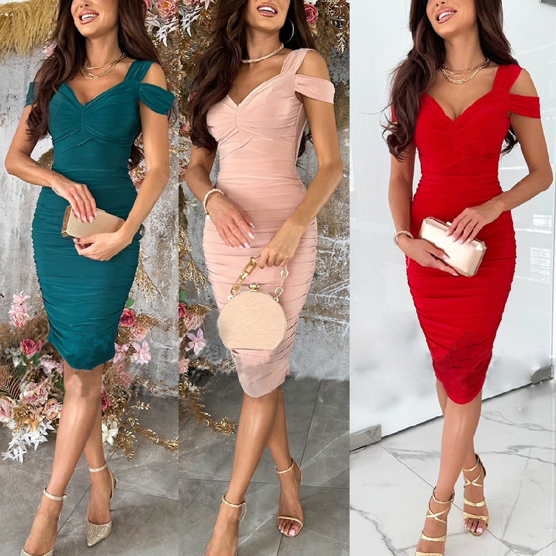 Damen Bodycon-Kleid mit Asymmetrischem Ausschnitt und Rüschendetails Echoarchiv