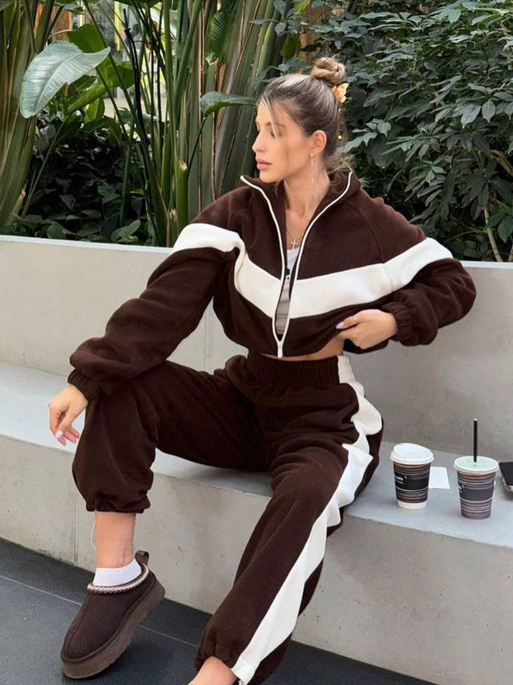 Damen nan kuscheliger Fleece-Trainingsanzug mit Zip-Jacke und elastischen Bündchen Echo Archiv