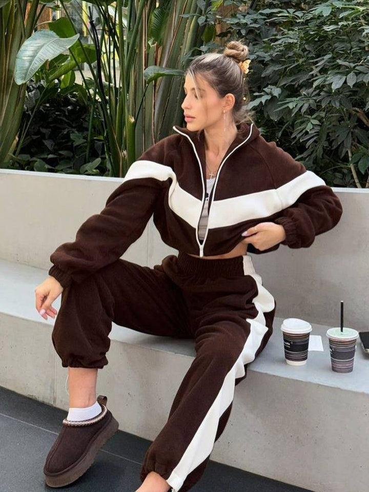 Damen nan kuscheliger Fleece-Trainingsanzug mit Zip-Jacke und elastischen Bündchen Echo Archiv