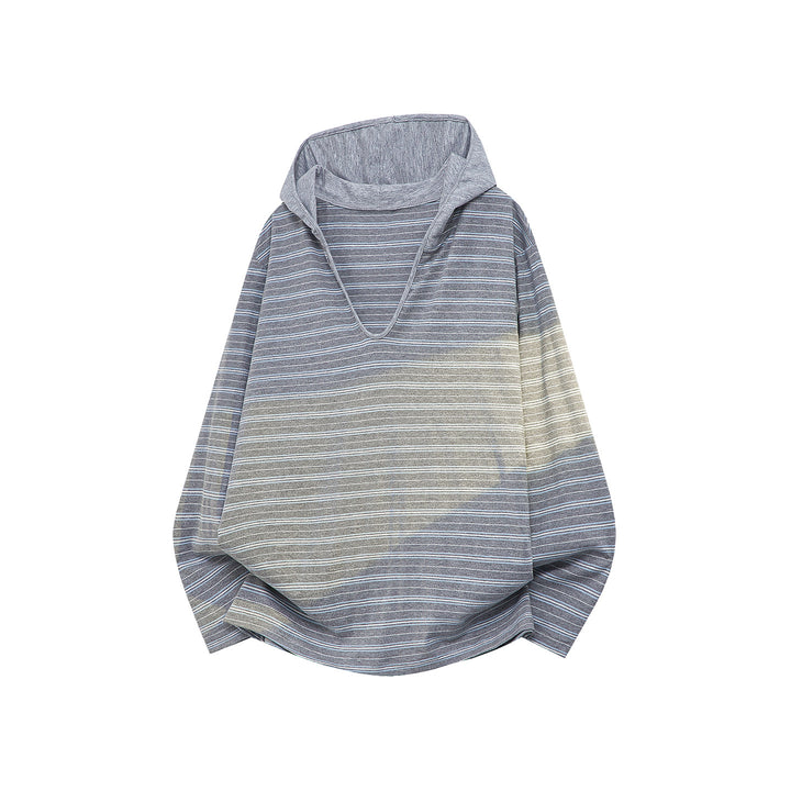 Unisex Oversize Kapuzenpullover mit tiefem V-Ausschnitt und feinem Streifenmuster Echoarchiv