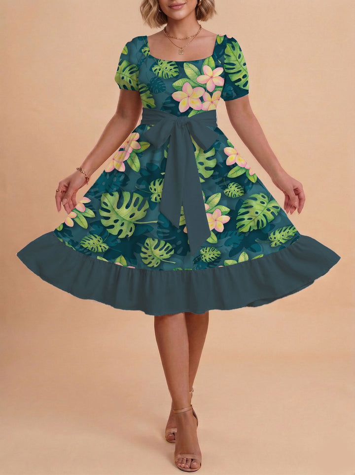Damen Midikleid mit verspieltem Druck und tailliertem Schnitt Echo Archiv