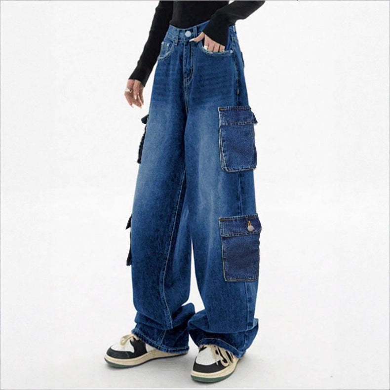 Damen Weite High-Waist Cargo-Jeans im Baggy-Schnitt mit Mehrfach-Taschen Echo Archiv