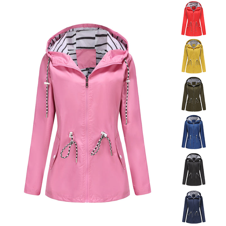 Damen nan leichte wasserdichte Parka Regenjacke mit Taillen-Kordelzug Echo Archiv