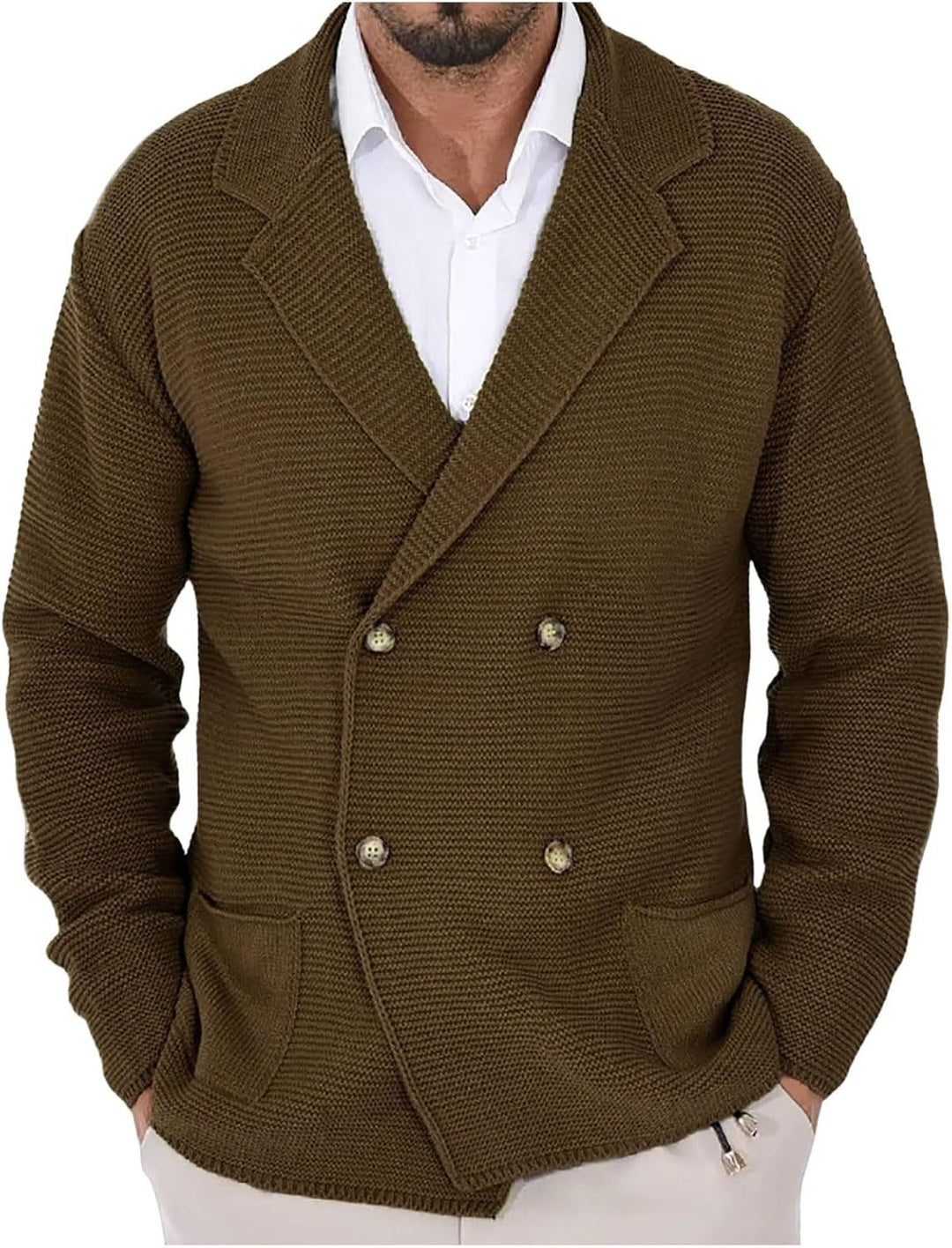 Herren modischer Strickblazer mit doppelter Knopfleiste und Taschen Echoarchiv