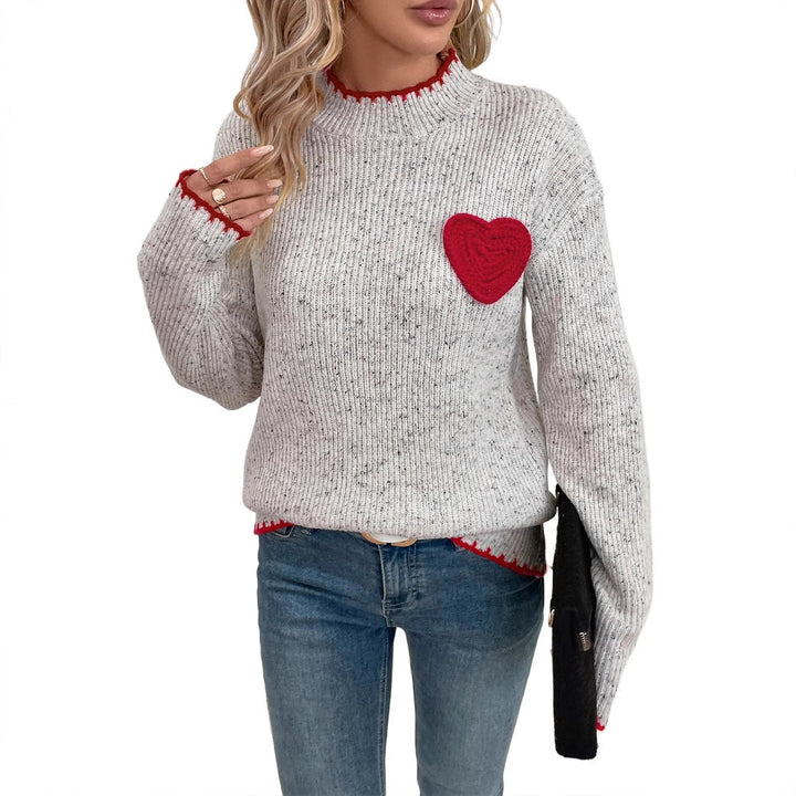 Damen Gerippter Feinstrick-Pullover mit Herz‑Applikation und kontrastierter Saumkante Echoarchiv