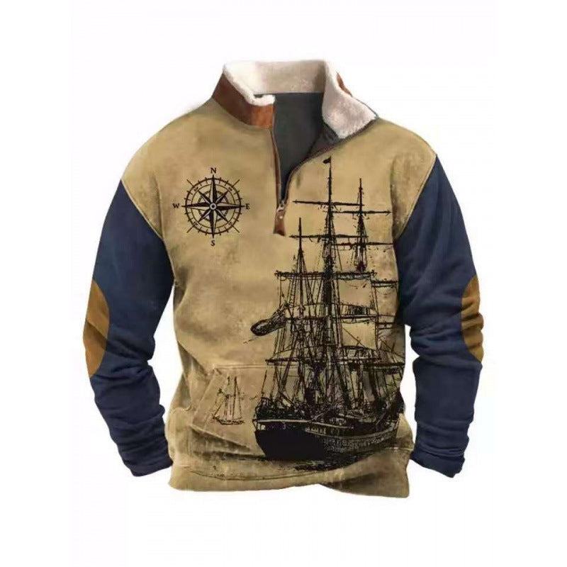 Herren Modischer Hoodie mit Kapuze und maritimem Druck Echoarchiv