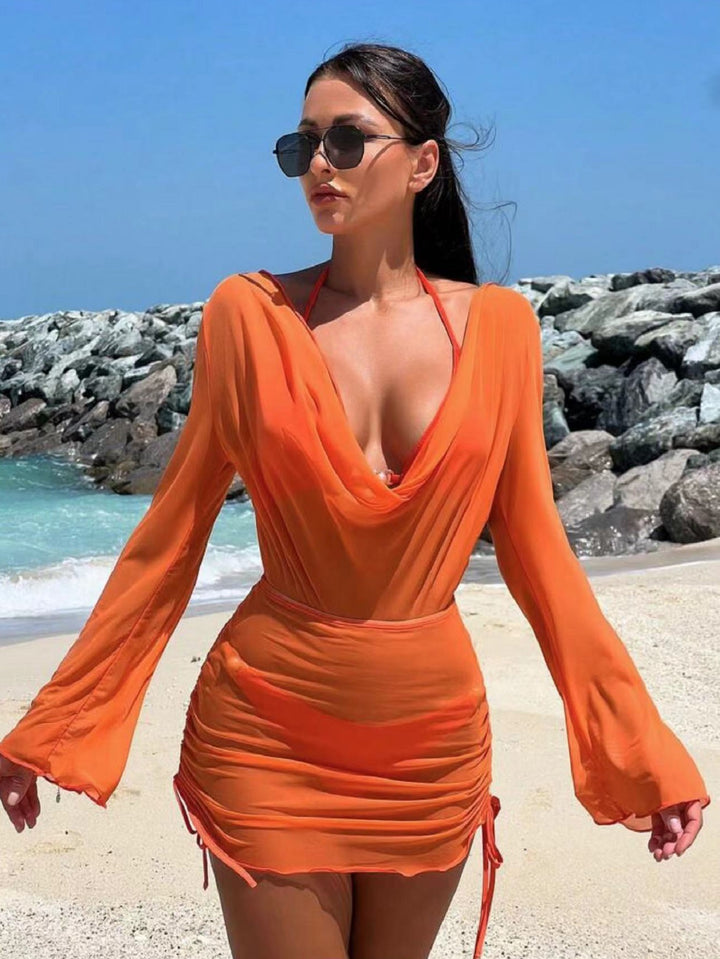 Damen Strandkleid mit elegantem Wickeldesign und langen Ärmeln Echo Archiv