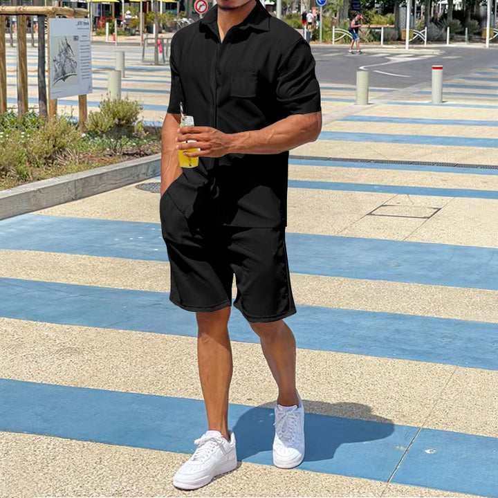 Herren lässiges Kurzarm-Walking-Outfit mit praktischen Taschen Echoarchiv
