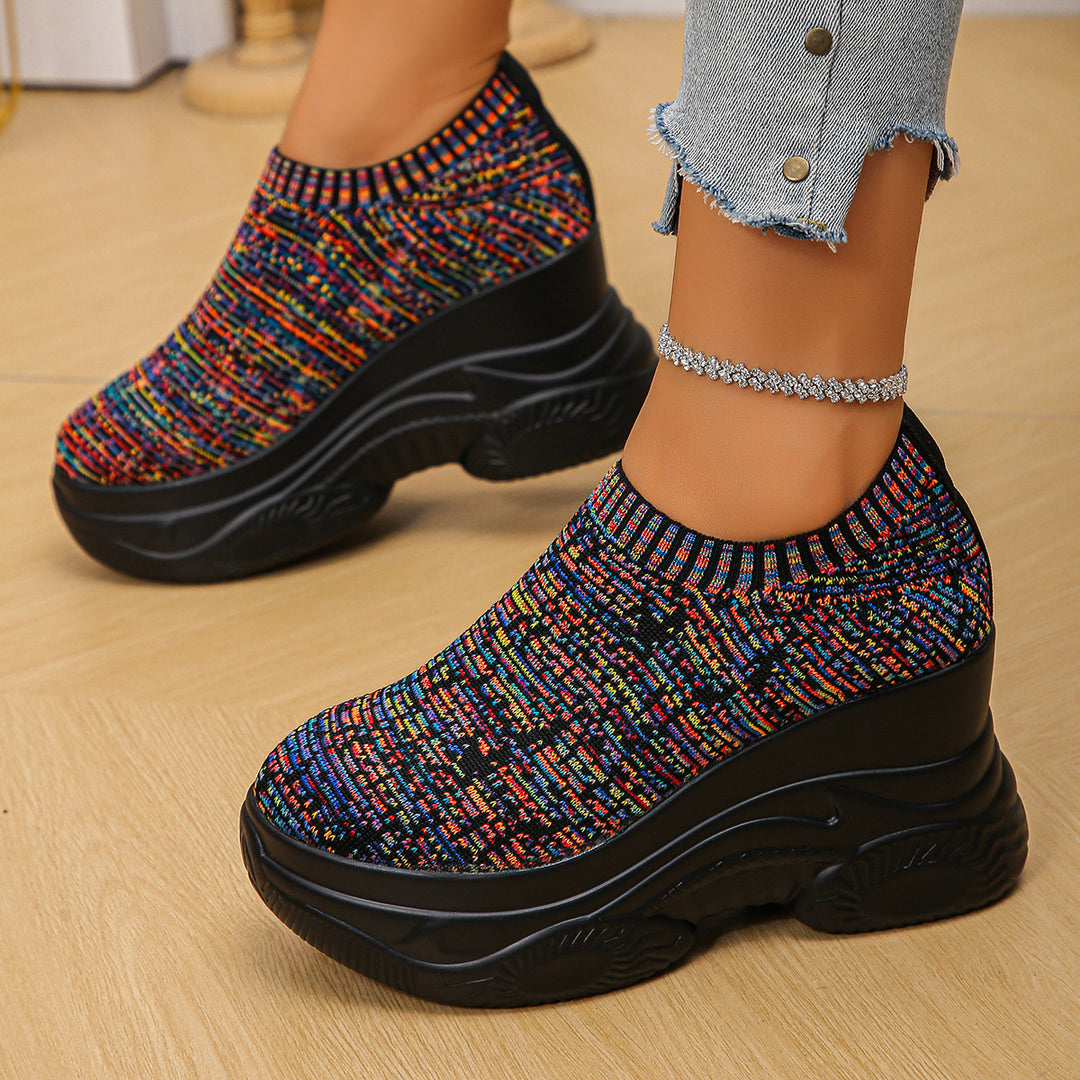 Damen Strick‑Sock‑Sneaker mit hohem Plateau und rutschfester Profilsohle – Névara