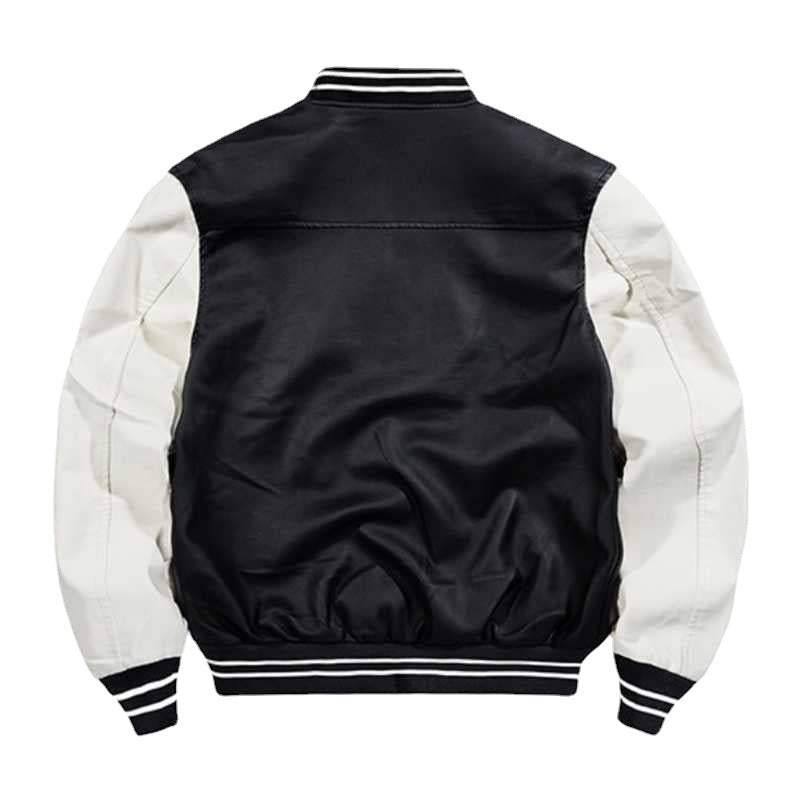 Herren College‑Varsity‑Bomberjacke mit kontrastreichen Ärmeln, Letterpatch und Rippbündchen – Brevano