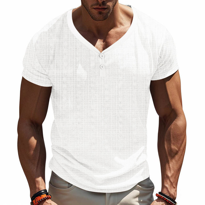 Herren Kurzarm Henley-Shirt mit strukturiertem Design und praktischen Knopfdetails Echoarchiv