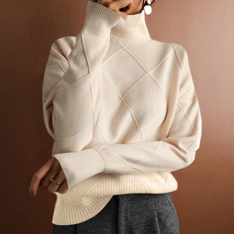 Damen nan weit geschnittener Strickpullover mit hohem Rollkragen und Rautenmuster Echo Archiv