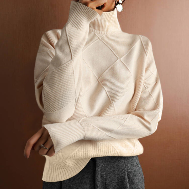 Damen nan weit geschnittener Strickpullover mit hohem Rollkragen und Rautenmuster Echo Archiv
