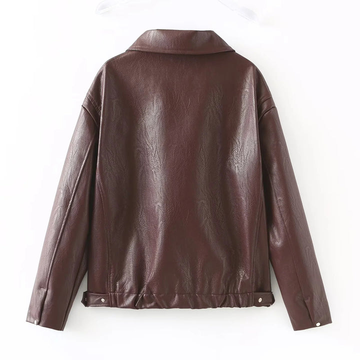 Damen nan kastig geschnittene Kunstlederjacke mit durchgehendem Reißverschluss und elastischem Saum Echo Archiv