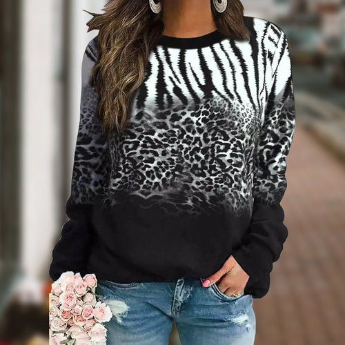 Damen Animalprint Oversize Strickpullover mit Rundhalsausschnitt und Farbverlauf – Avérine