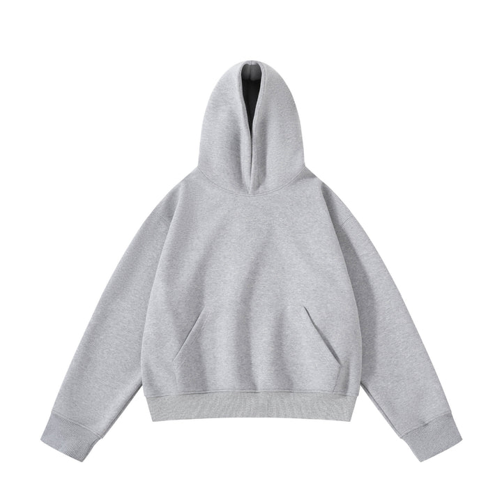 Unisex schwerer Oversize-Kapuzenpullover mit doppellagiger Kapuze Kängurutasche und breitem Rippbund Echo Archiv