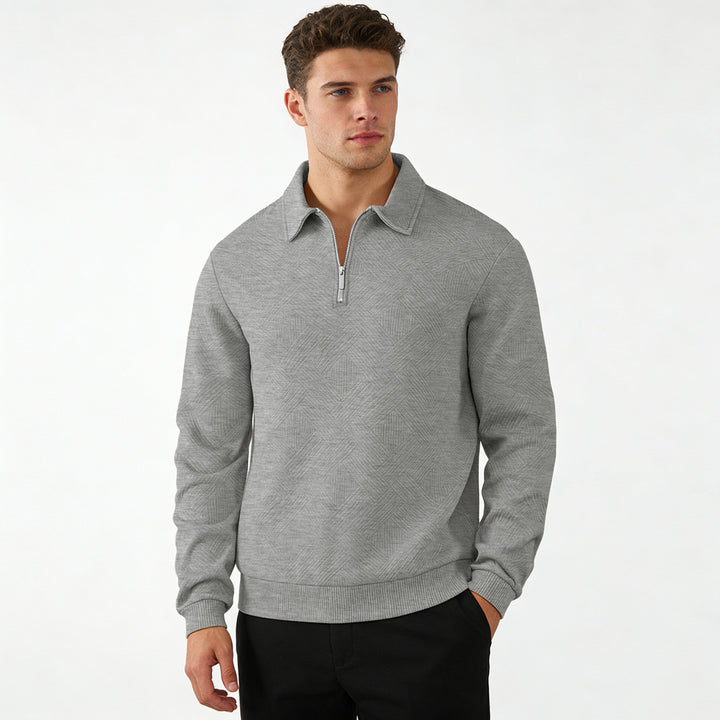 Herren Strukturierter Halbzip-Pullover mit Kragen und Rippbündchen Echoarchiv