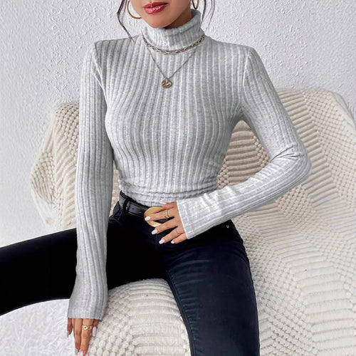 Damen Figurbetonter Rippstrick Rollkragenpullover mit tailliertem Schnitt Echoarchiv