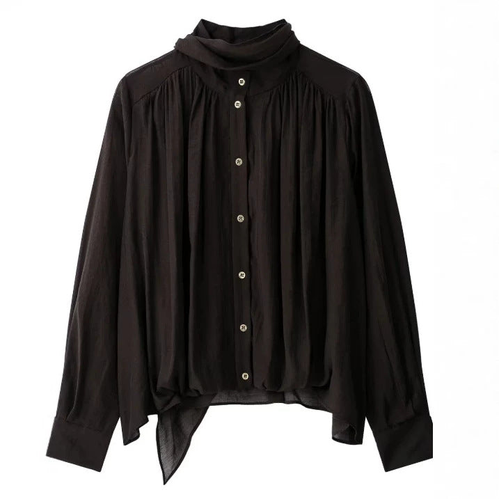 Damen Locker fallende Chiffon‑Bluse mit Schalkragen, Knopfleiste und Ballonärmeln Echo Archiv