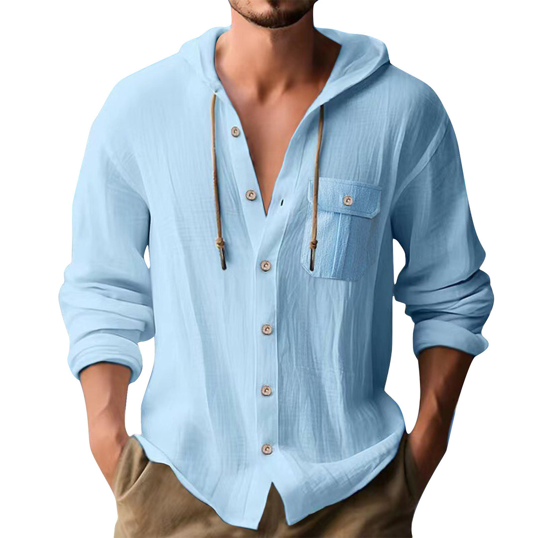 Herren lässiges Hoodie-Oberhemd mit praktischen Knopfleisten und Brusttasche Echoarchiv