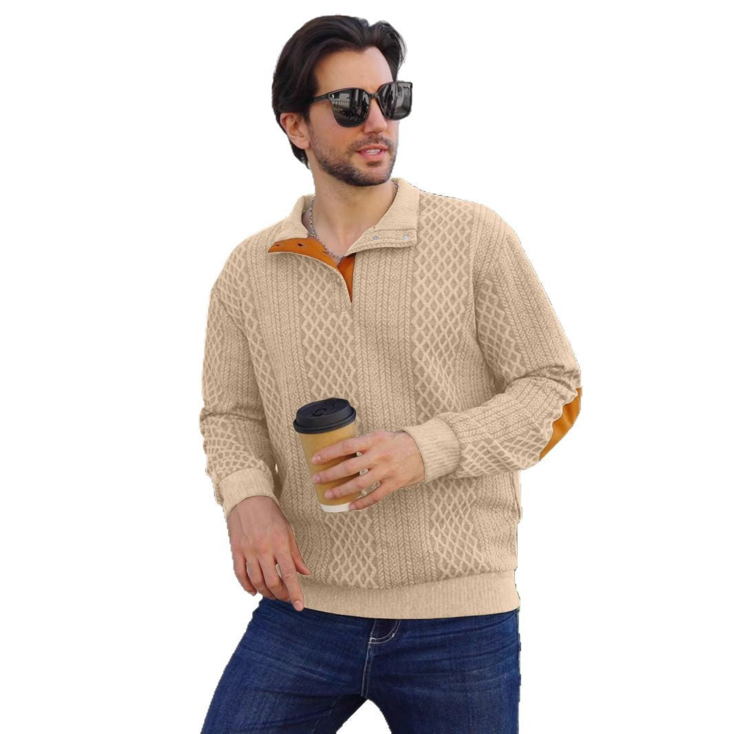Herren nan strukturierter Henley-Pullover mit Stehkragen, Knopfleiste und Lederoptik-Ellbogenbesatz Echo Archiv