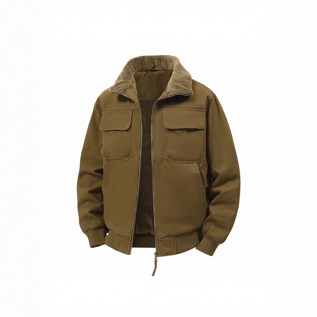 Herren Thermo‑Bomberjacke mit durchgehendem Reißverschluss, Sherpa‑Kragen und Utility‑Taschen Echo Archiv