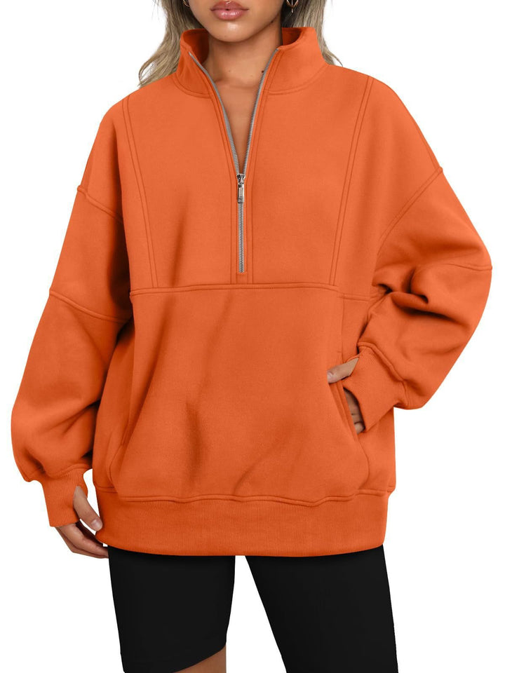 Damen Oversize-Sweatshirt mit halbem Reißverschluss, Stehkragen und Kängurutasche Echo Archiv