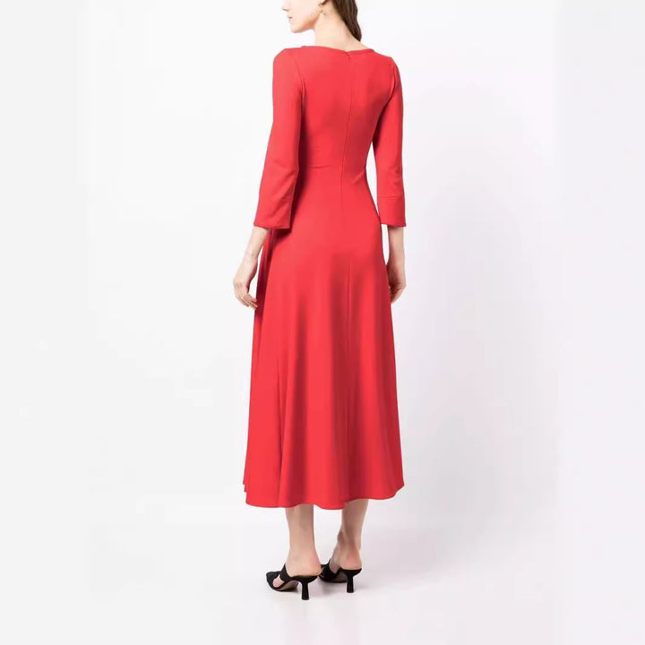 Damen Elegantes Midikleid mit tailliertem A-Linien-Schnitt und dreiviertel Ärmeln Echoarchiv