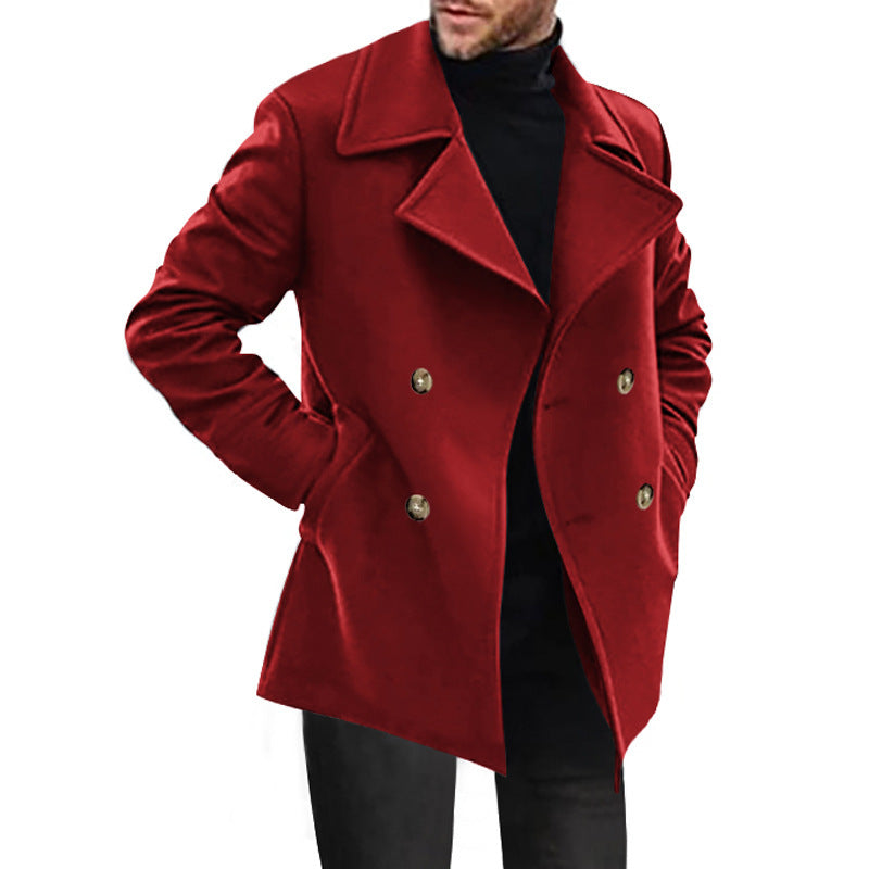 Herren Zweireihiger taillierter Peacoat mit breitem Revers und Eingrifftaschen Echoarchiv