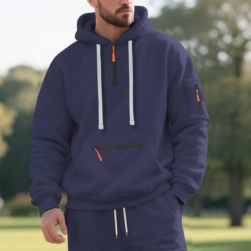 Herren nan funktionaler Kapuzenpullover mit kurzem Frontreißverschluss, wasserabweisenden Zippern und Utility-Ärmeltasche Echo Archiv