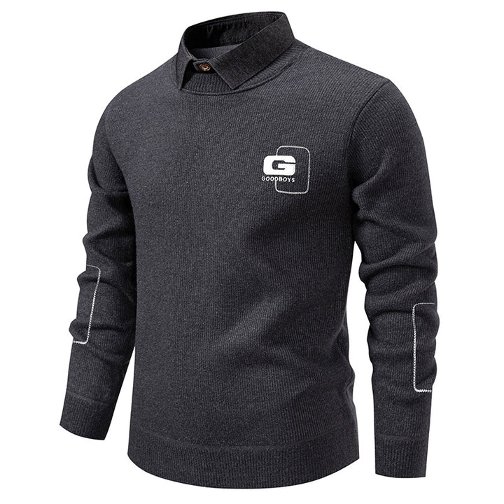 Herren eleganter Pullover mit Kragen und feinem Strickmuster Echoarchiv