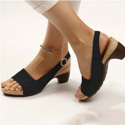Damen nan Sandalette mit elastischem Fersenriemen ergonomischem Kork-Komfortfußbett und niedrigem geschwungenem Absatz Echo Archiv