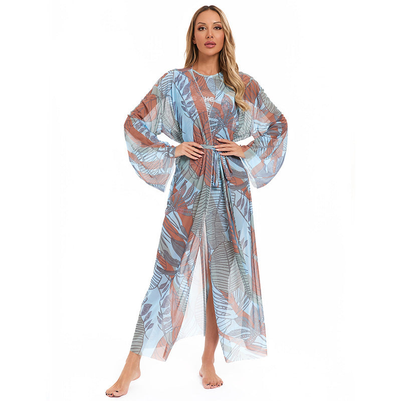 Damen eleganter transparenter Strandkimono mit floralem Design Echo Archiv